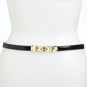 Halogen Nordstrom Women’s Belt Black Faux Patent Leather Gold Turn Lock Size S
